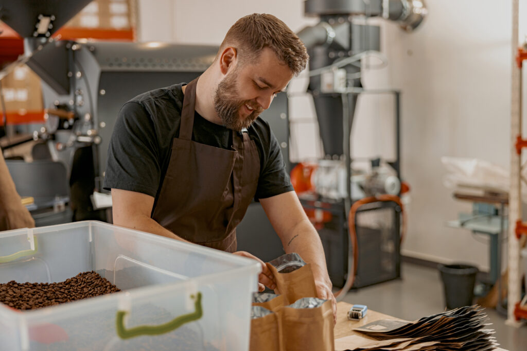 business insurance service person packing orders